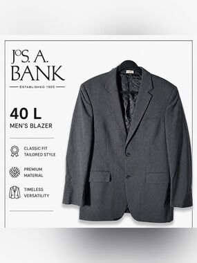 Jos. A. Bank Charcoal Pinstripe Sport Coat Blazer Mens 40L 2 Button Suit Jacket